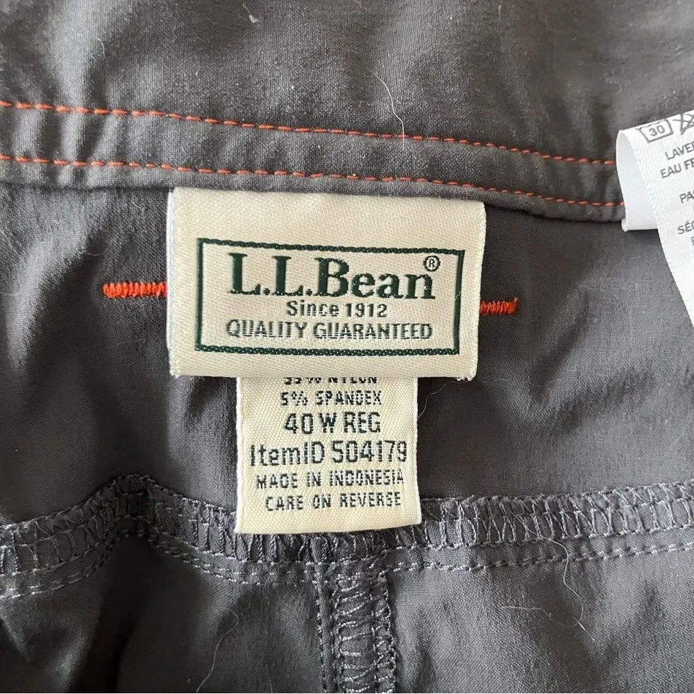 L.L. Bean Charcoal Grey Zipper Nylon Performance Hiking Shorts 40W Gorpcore